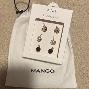 Mango Women's 3-Pair Gold Tone Earring Pack - Pearl & Burgundy